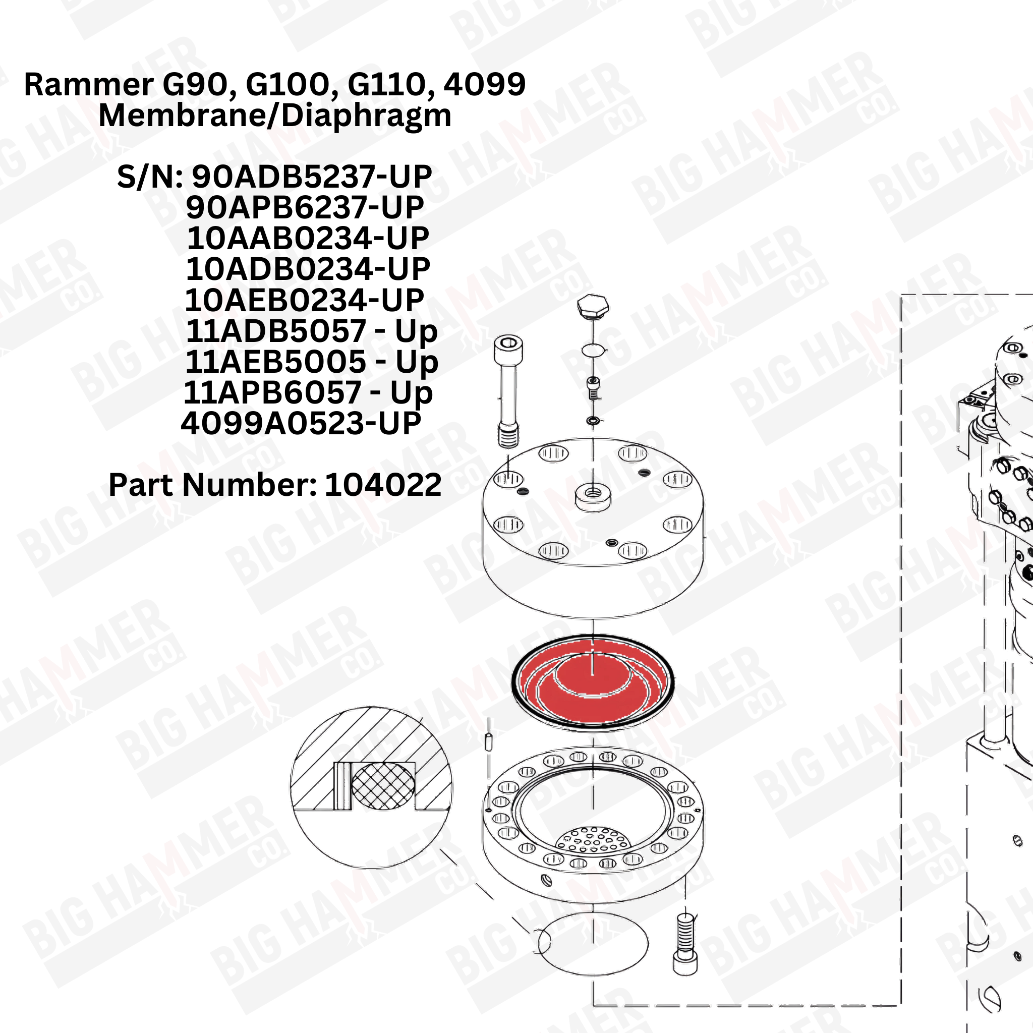 Rammer G90 City, G100, G110 City, S36, 4099, 4510, 4511, Sandvik BR4099, BR4511 City Polyurethane Membrane/Diaphragm