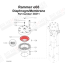 Rammer M18, E65, E66, E66N, E68, S56, 2577, 2166, 2166E, Allied BR2265, Sandvik BR2266, BR2518, BR2568 Membrane/Diaphragm