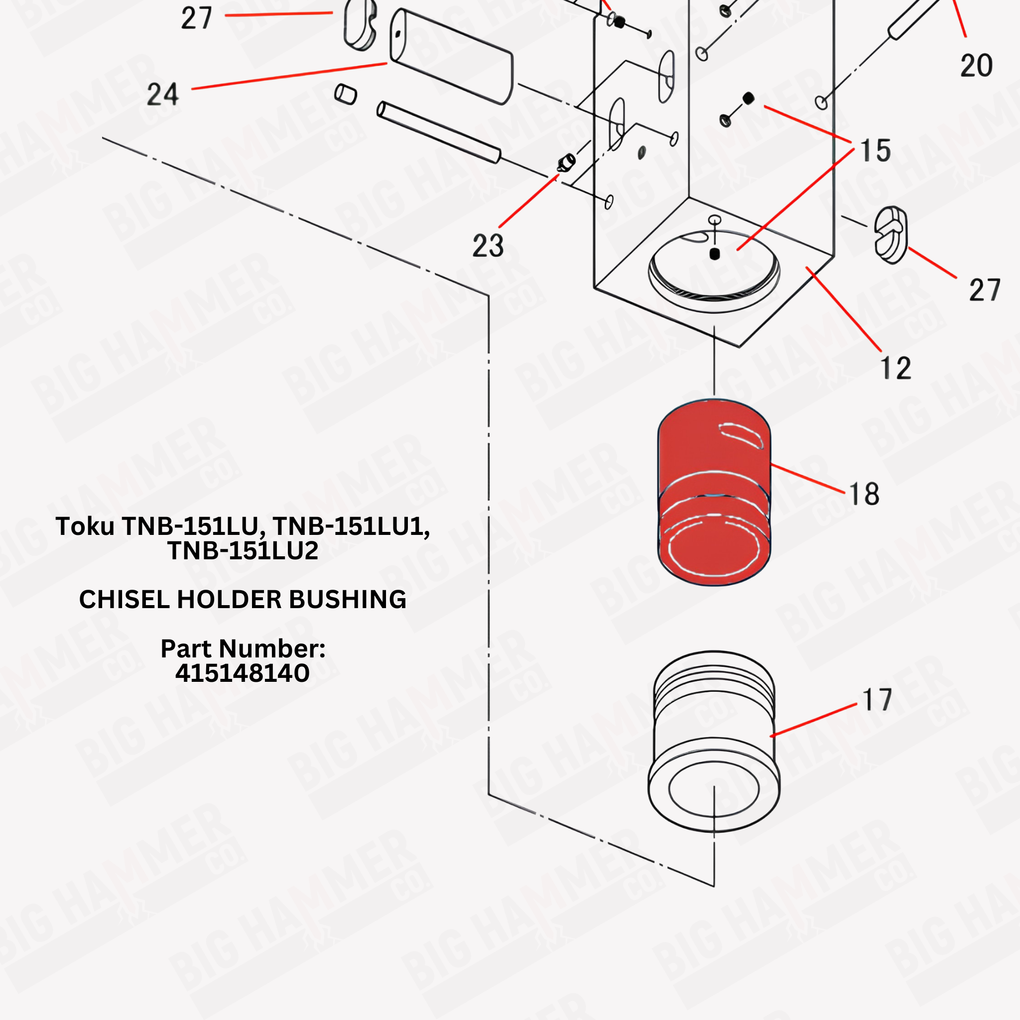 Toku TNB-151LU, TNB-151LU1, TNB-151LU2 Chisel Holder Bushing