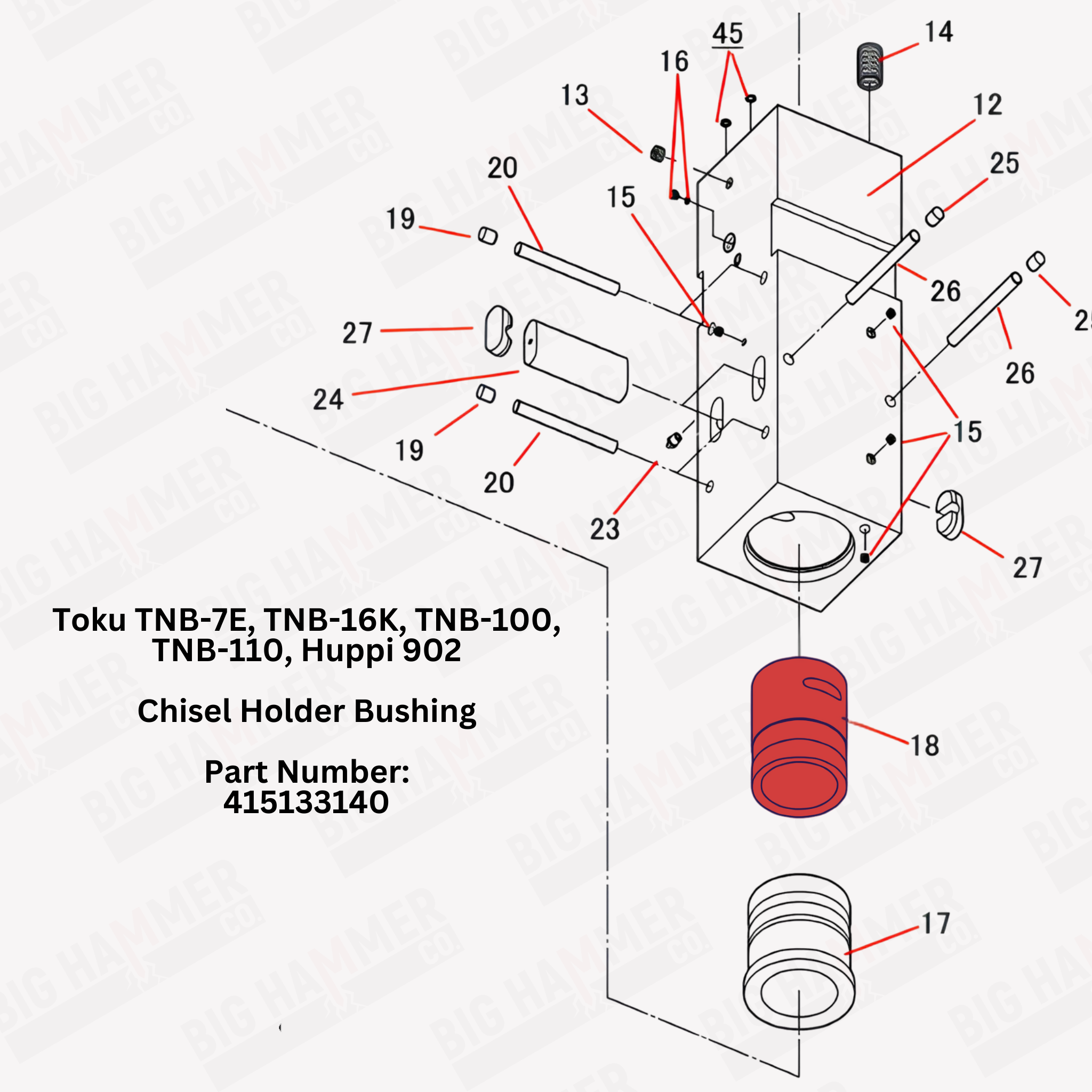 Toku TNB-7E, TNB-16K, TNB-100, TNB-110, Huppi 902 Chisel Holder Bushing